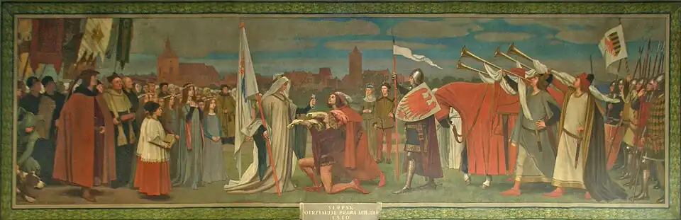 Symboliczna scena nadania Słupskowi przywilejów w 1310 r.