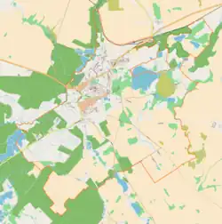 Mapa konturowa Recza, u góry nieco na prawo znajduje się punkt z opisem „Recz Pomorski”
