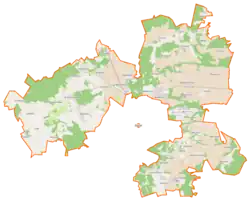 Mapa konturowa gminy Redzikowo, blisko centrum na lewo u góry znajduje się punkt z opisem „Strzelinko”
