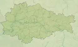 Mapa konturowa obwodu kurskiego, na dole po lewej znajduje się punkt z opisem „miejsce bitwy”
