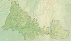 Mapa konturowa obwodu orenburskiego, po lewej nieco u góry znajduje się punkt z opisem „Park Narodowy „Buzułukskij bor””