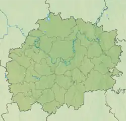 Mapa konturowa obwodu riazańskiego, u góry nieco na lewo znajduje się punkt z opisem „Mieszczorski Park Narodowy”