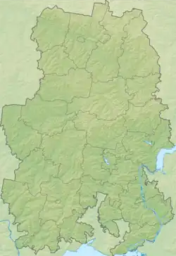 Mapa konturowa Udmurcji, po prawej nieco na dole znajduje się punkt z opisem „Park Narodowy „Nieczkinskij””