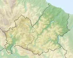 Mapa konturowa Molise, na dole znajduje się punkt z opisem „miejsce bitwy”