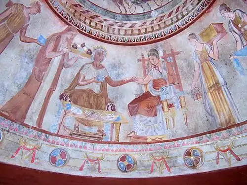 Malowidła ścienne w komorze grobowca: fryz pierwszy...