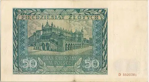 rewers banknotu 50 złotych emisji 1941