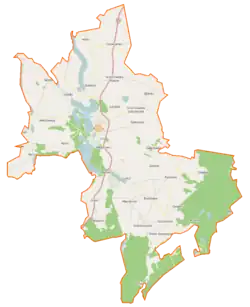 Mapa konturowa gminy Rogowo, blisko centrum na lewo znajduje się punkt z opisem „Wiktorowo”