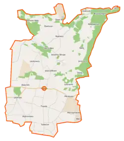 Mapa konturowa gminy Rojewo, w centrum znajduje się punkt z opisem „Jezuicka Struga”