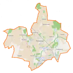 Mapa konturowa gminy Rokietnica, po lewej znajduje się punkt z opisem „Przybroda”