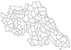 Mapa konturowa okręgu Jassy, w centrum znajduje się punkt z opisem „Târgu Frumos”