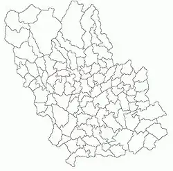 Mapa konturowa okręgu Prahova, blisko centrum na dole znajduje się punkt z opisem „Ploeszti”