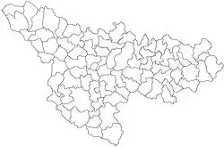 Mapa konturowa okręgu Temesz, po lewej znajduje się punkt z opisem „Jimbolia”