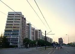 Tarasowiec: Terrassenhochhaus w Rostocku. Możliwość tworzenia ściany zieleni na budynku, a także sadzenia drzew na tarasach.