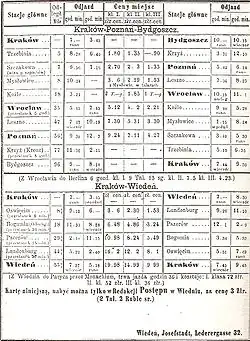 Rozkład jazdy z 1862 r.
