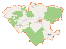 Mapa konturowa gminy Rudka, po lewej znajduje się punkt z opisem „Koce Borowe”