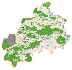 Mapa konturowa gminy Rudna, blisko centrum na lewo znajduje się punkt z opisem „Gwizdanów”