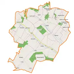 Mapa konturowa gminy Rudnik, po prawej nieco u góry znajduje się punkt z opisem „Majdan Borowski Drugi”