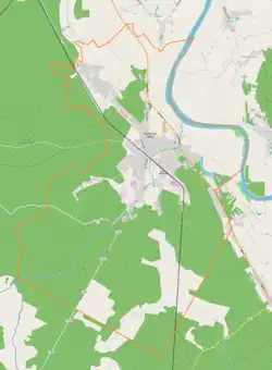 Mapa konturowa Rudnika nad Sanem, u góry nieco na lewo znajduje się punkt z opisem „Rudnik Stróża”