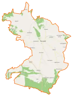 Mapa konturowa gminy Ryczywół, na dole znajduje się punkt z opisem „Lipa-Wojciechowo”