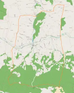 Mapa konturowa Ryglic, w centrum znajduje się punkt z opisem „Ryglice, cmentarz wojenny nr 167”