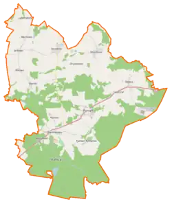 Mapa konturowa gminy Rymań, po lewej znajduje się punkt z opisem „Starnin”