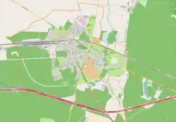Mapa konturowa Rzepina, po lewej nieco u góry znajduje się punkt z opisem „Rzepin”