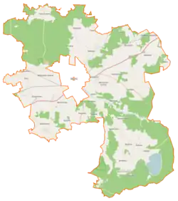 Mapa konturowa gminy wiejskiej Sławno, po lewej nieco u góry znajduje się punkt z opisem „Boleszewo”