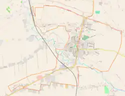 Mapa konturowa Słomnik, w centrum znajduje się punkt z opisem „Kościół Bożego Ciała w&nbsp;Słomnikach”