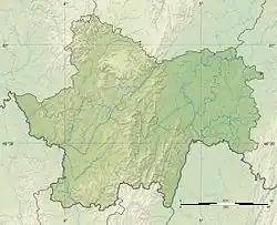 Mapa konturowa Saony i Loary, po lewej nieco na dole znajduje się punkt z opisem „początek”, natomiast blisko centrum na prawo u góry znajduje się punkt z opisem „koniec”