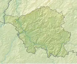 Mapa konturowa Saary, blisko górnej krawiędzi nieco na prawo znajduje się punkt z opisem „Park Narodowy Hunsrück-Hochwald”