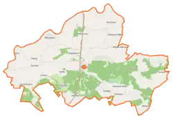 Mapa konturowa gminy Sadowne, po lewej nieco na dole znajduje się punkt z opisem „Grabiny”