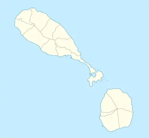 Mapa konturowa Saint Kitts i Nevis, blisko centrum u góry znajduje się punkt z opisem „Warner Park”