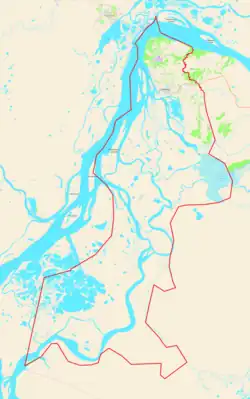 Mapa konturowa Salechardu, u góry nieco na prawo znajduje się punkt z opisem „SLY”
