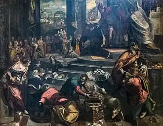 Domenico Tintoretto, Wypędzenie Joachima ze świątyni, 1587