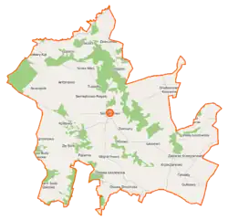 Mapa konturowa gminy Siemiątkowo, na dole po lewej znajduje się punkt z opisem „Stare Budy Osieckie”