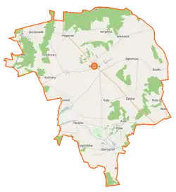 Mapa konturowa gminy Siennica, blisko centrum na lewo u góry znajduje się punkt z opisem „Zalesie”