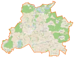 Mapa konturowa gminy Sierakowice, po prawej znajduje się punkt z opisem „Mojusz”