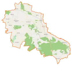 Mapa konturowa gminy Sieroszewice, u góry po lewej znajduje się punkt z opisem „Bilczew”