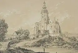 Ruiny zamku na grafice z około 1881–1882