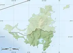 Mapa konturowa Sint Maarten, na dole po lewej znajduje się punkt z opisem „Plaża Maho”