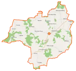 Mapa konturowa gminy Skórzec, blisko centrum po prawej na dole znajduje się punkt z opisem „Wólka Kobyla”