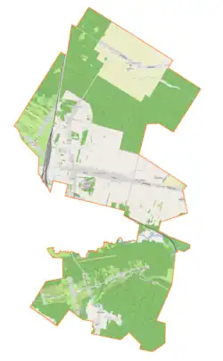 Mapa konturowa gminy Skarżysko Kościelne, po lewej nieco u góry znajduje się punkt z opisem „Lipowe Pole Skarbowe”