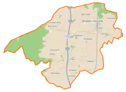 Mapa konturowa gminy Smętowo Graniczne, po prawej nieco na dole znajduje się punkt z opisem „Lalkowy”