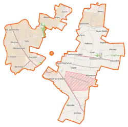 Mapa konturowa gminy wiejskiej Sochaczew, u góry nieco na lewo znajduje się punkt z opisem „Altanka”