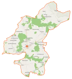 Mapa konturowa gminy Sokoły, na dole nieco na prawo znajduje się punkt z opisem „Perki-Wypychy”