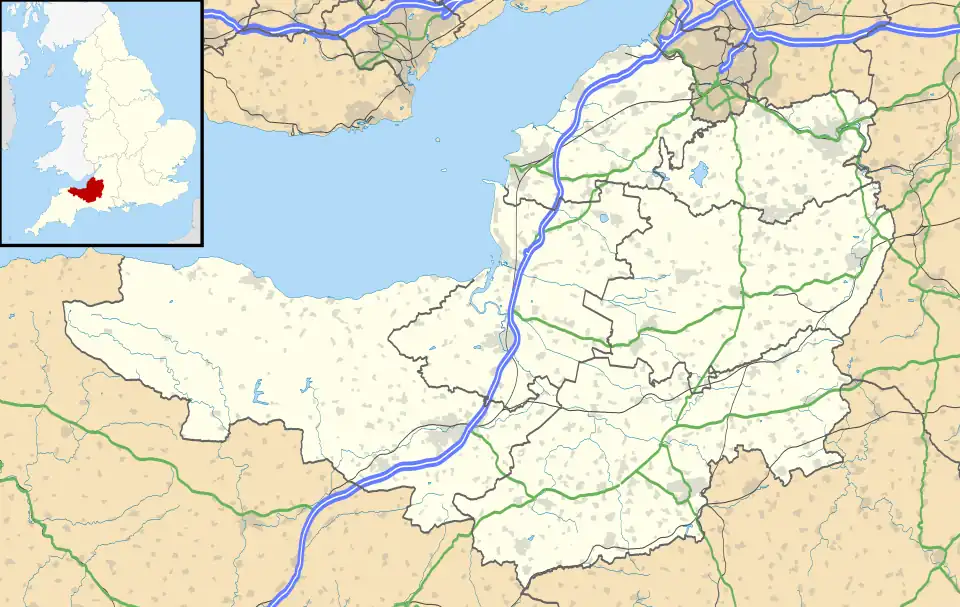 Mapa konturowa Somersetu, po lewej znajduje się punkt z opisem „Simonsbath”