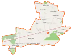 Mapa konturowa gminy Somianka, u góry po prawej znajduje się punkt z opisem „Wola Mystkowska”