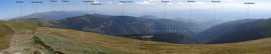 Widok z Wielkiej Chochuli na Dolinę Sopotnicką i Mlynarovą