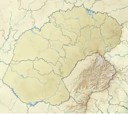 Mapa konturowa Wolnego Państwa, u góry znajduje się punkt z opisem „Krater Vredefort”