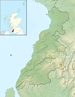 Mapa konturowa South Ayrshire, po lewej znajduje się punkt z opisem „Ailsa Craig”